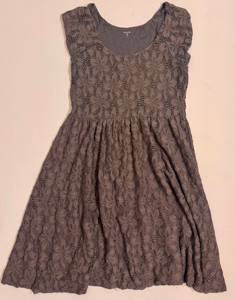 Garnet Hill Women's Floral Lace A-Line Dress Gray Size 12 Knee Length Stretch